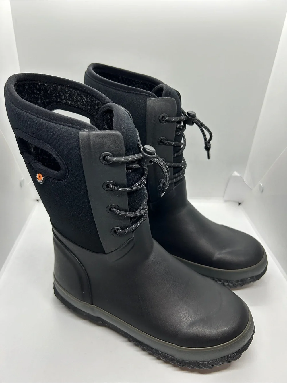Children's Bogs Arcata Waterproof Lace Up Boot Black Rubber/Nylon Jersey Size 3